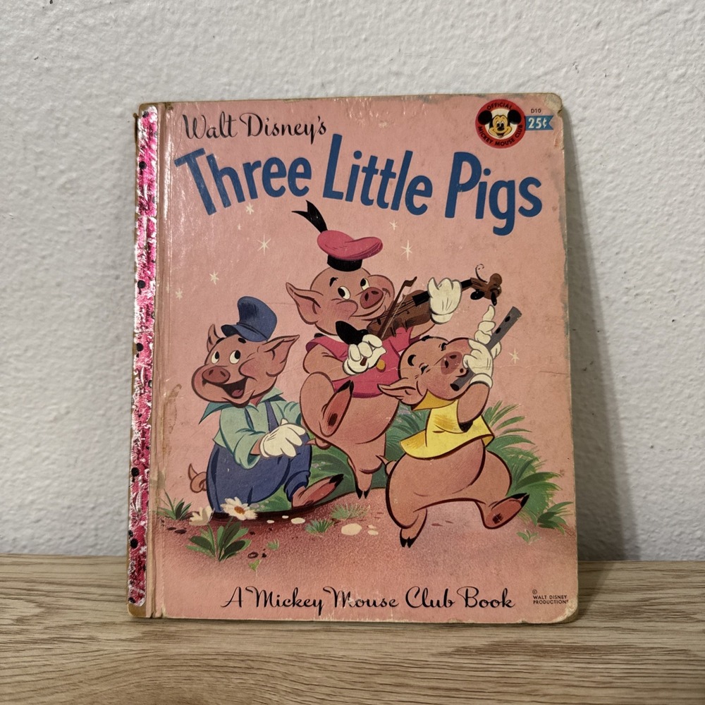 A Little Golden Book Disney's Three Little Pigs Mickey Mouse Club 1948 Vintage